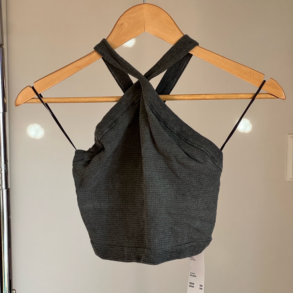 Out from Under Seamless Y-Neck Dark Grey Halter bra top New with tags NWT